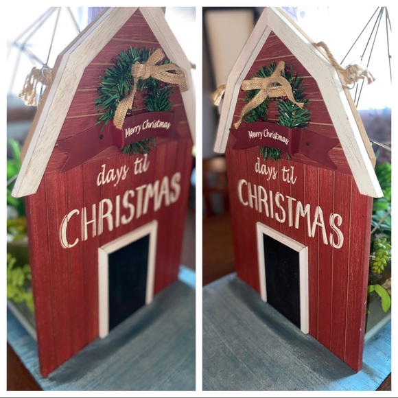 Farmhouse Christmas Wooden Red Barn Countdown Chalkboard wall hanger Decor - Picture 3 of 6